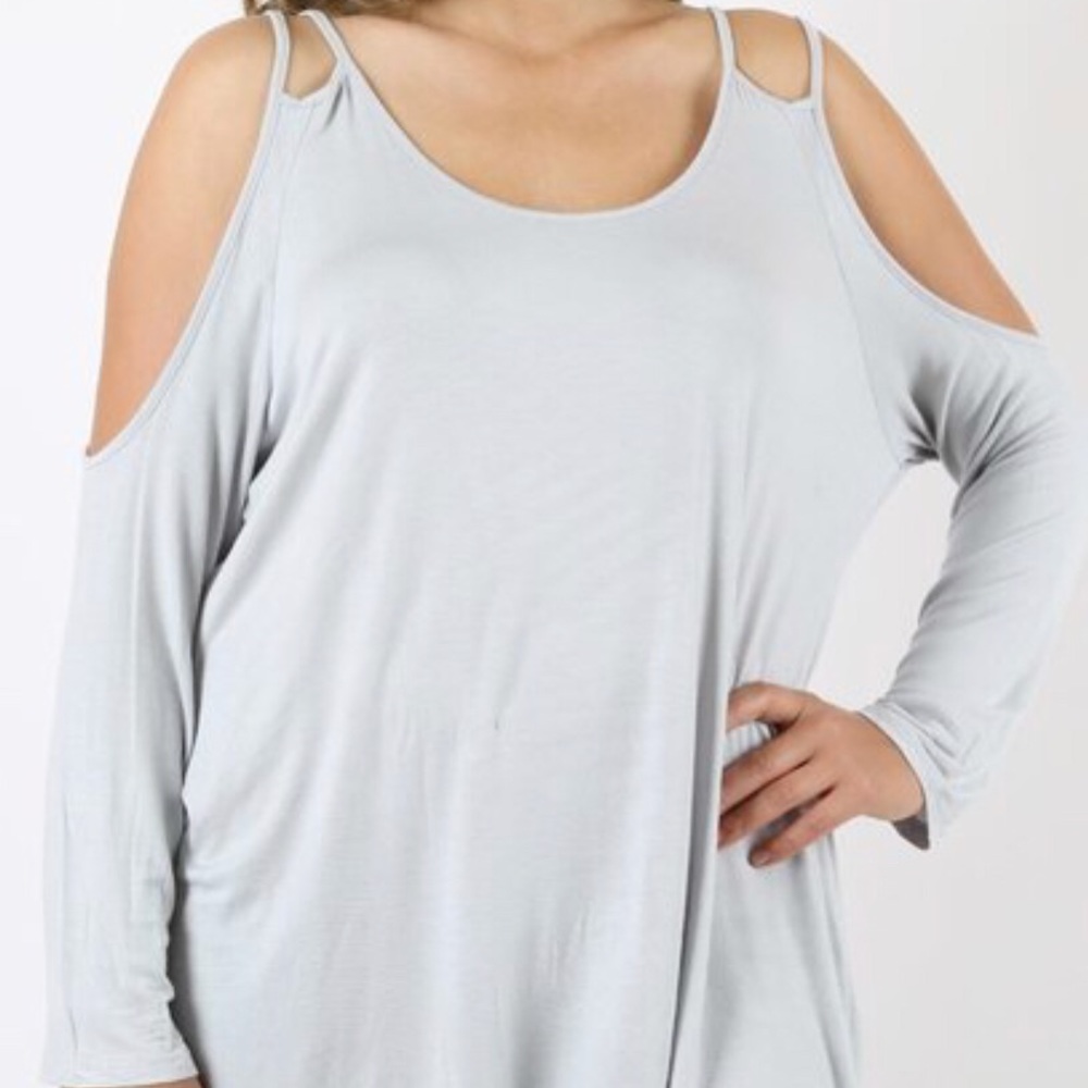 Comfortable Gray Silver Soft Cold Shoulder Tunic